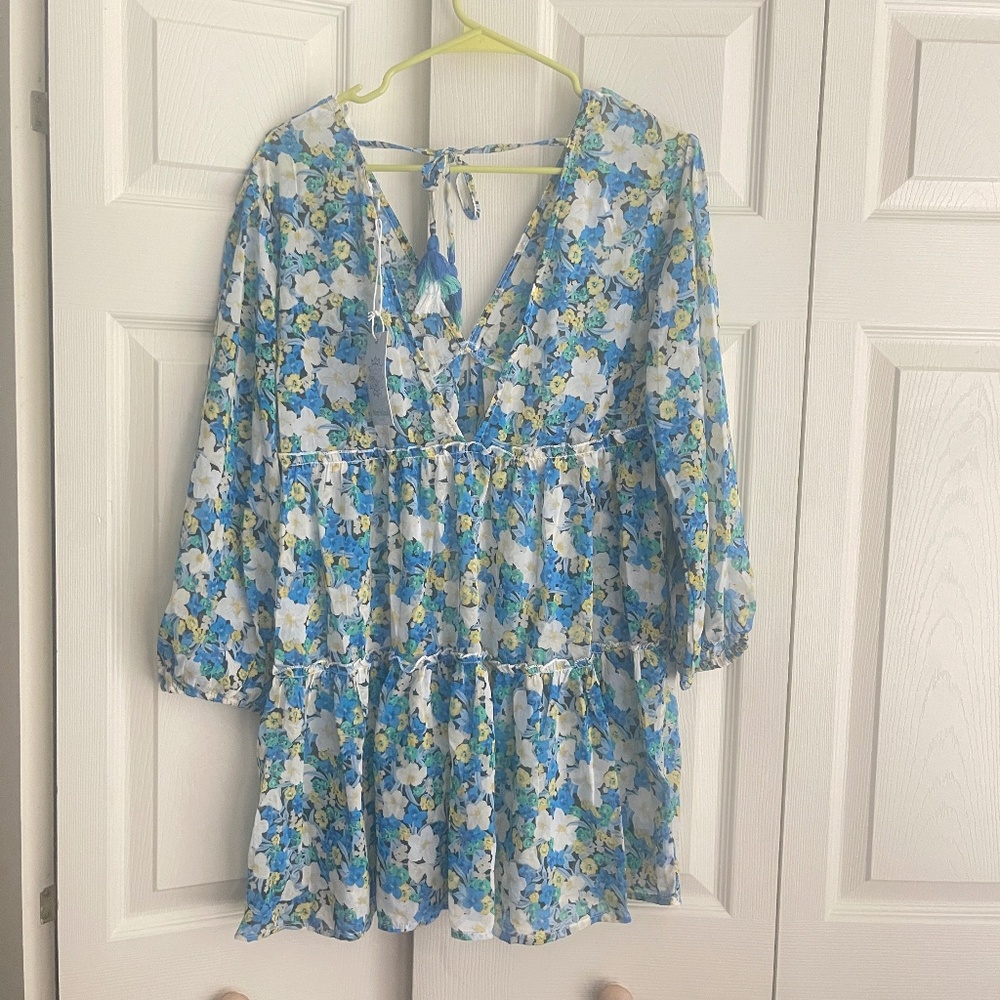 Blue Island Beach women's floral long sleeve cover up swim short.   #422